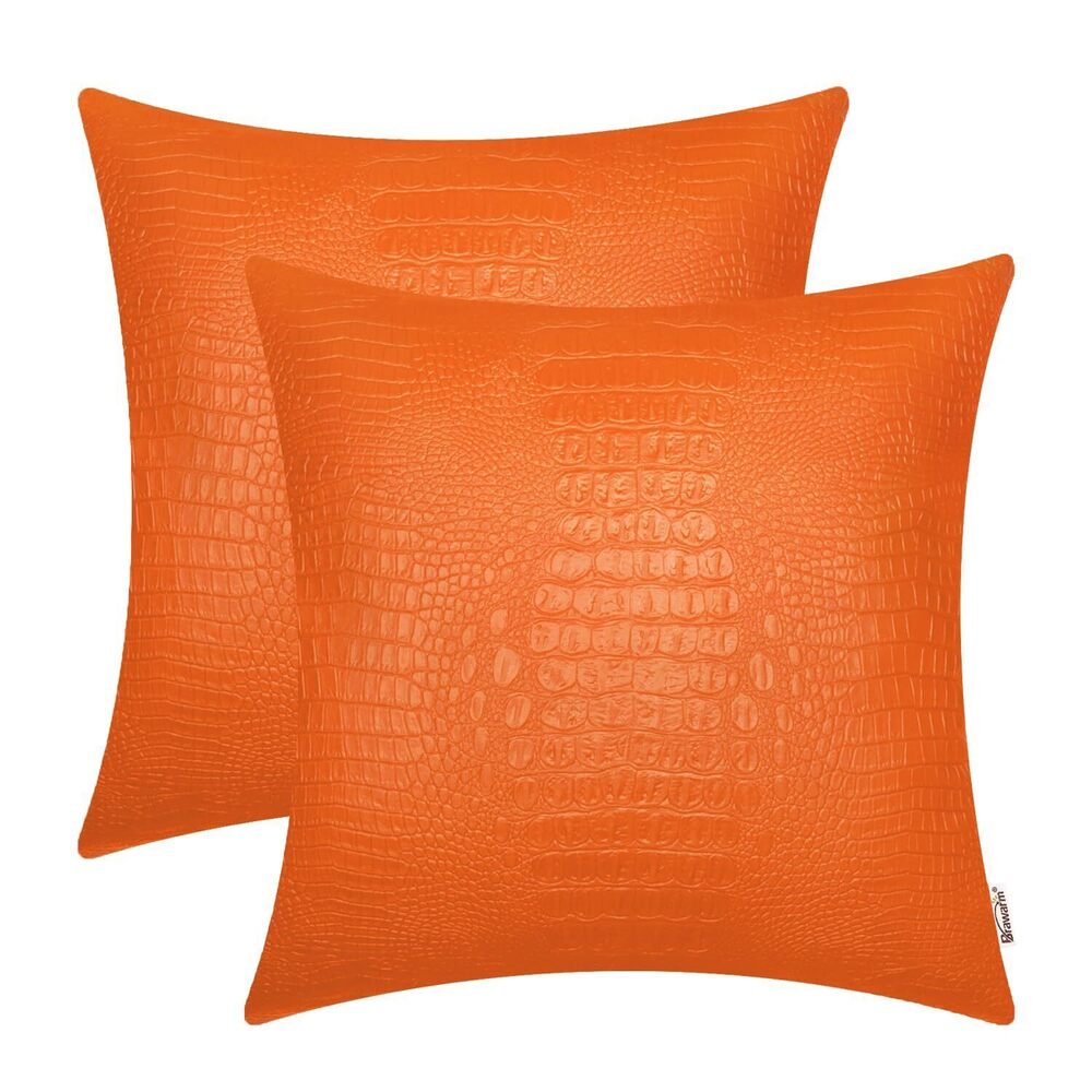 8348 Faux Leather Pillow Covers 16 X 16 Inches, Orange Leather Pillow
